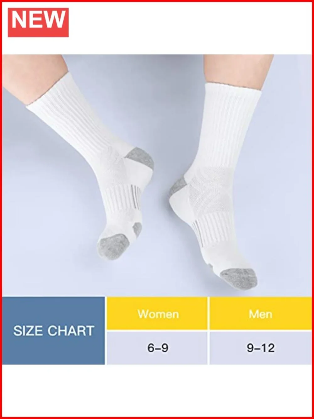 Crew Athletic Socks Cushioned Breathable Moisture Wicking Arch Support 6 Pack